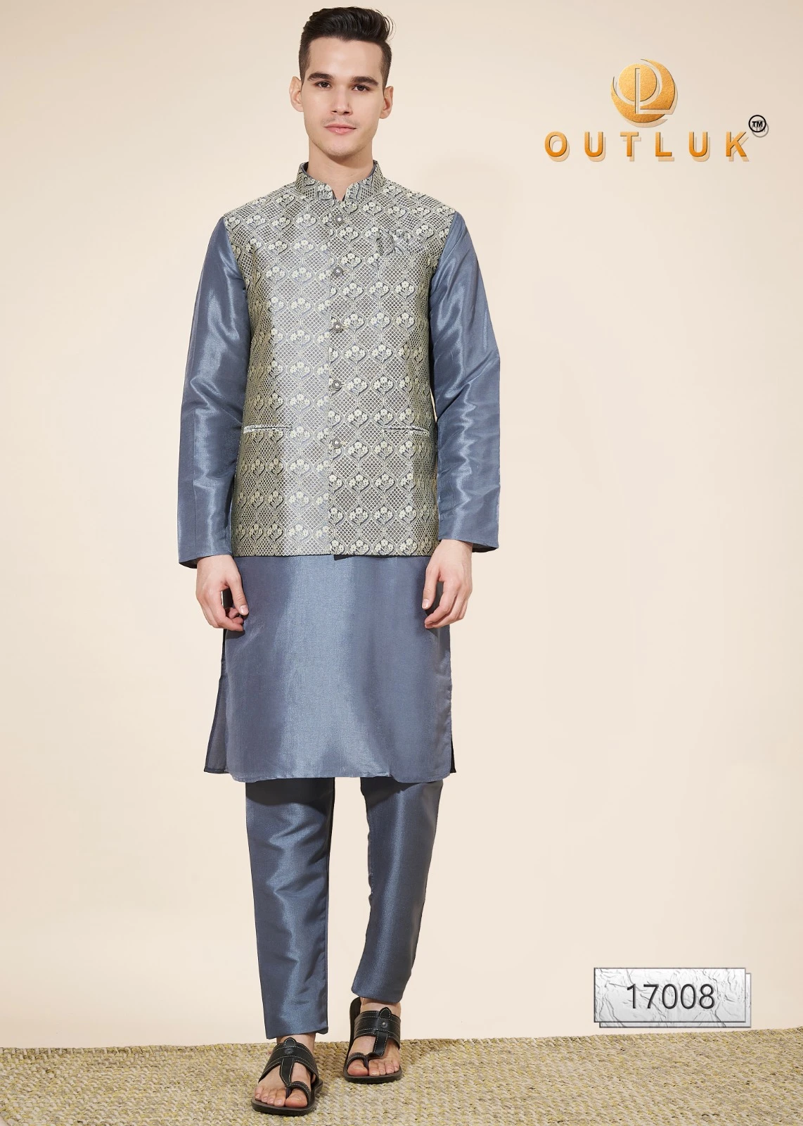 Outluk Wedding Collection Vol 17 Pure Silk Wholesale Modi Jacket Kurta Pajama Catalog — Singles, MPA wholesale from Surat — view 4